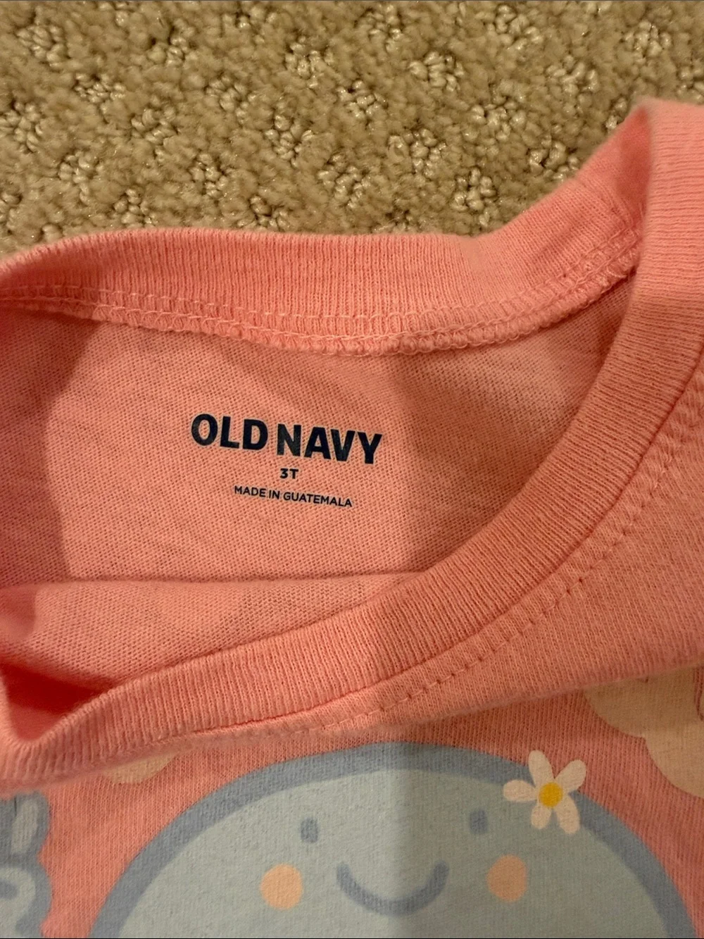 Old Navy Pink Short Sleeve Tee with Blue Number 3 and Daisy Accents